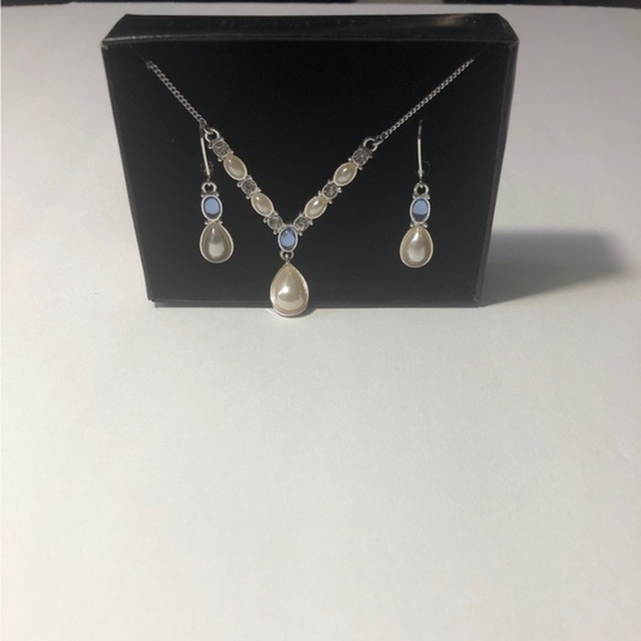 SHA 18" WHITE RHINESTONE PEARL TEARDROP PENDANT NECKLACE Jewerly Set - Picture 12 of 12